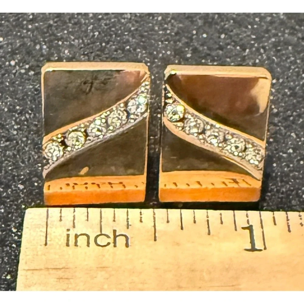Vintage Stafford Gold Tone Rhinestone Rectangle Enamel Cufflinks Original Box